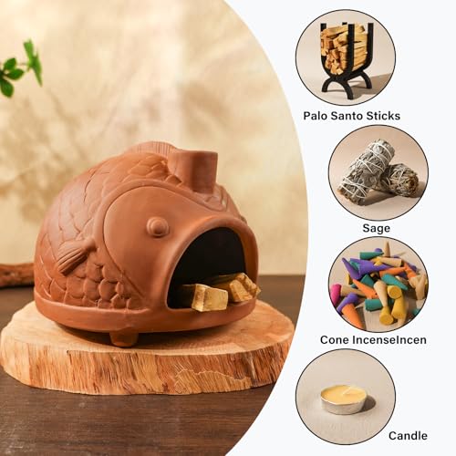 MOUGIGI Large Fish-Shaped Terracotta Palo Santo Holder-Cone Burner - color: Terracotta