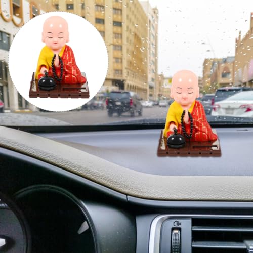 FAVOMOTO Little Buddha Statue, Solar Little Monk Figurine Chinese Funny Car Shaking Head Toy Solar Buddha Car Dashboard Ornament for Home Wealth Health Lucky Feng Shui Decor