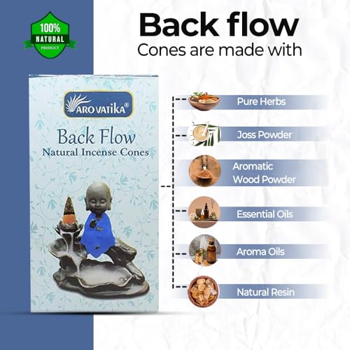 ARO VATIKA Backflow Natural Masala 50 Pack 'A' Incense Cones | 5 Different Assorted Fragrances of Nag Champa, White Sage, Dragons Blood, Palo Santo, Musk | Burn time- Approx 16-18 mins - color: Combo 'A'