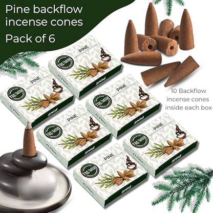 Pine Backflow Incense Cones - 60 Cones, Six Packs of 10, Waterfall Effect - color: Pine, size: Pack of 6 (60 Cones)