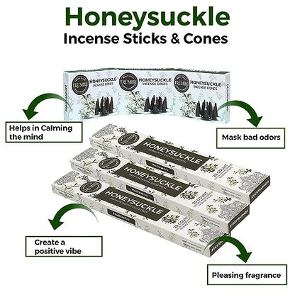 Honeysuckle Incense Sticks & Incense Cones Combo Pack - 60 Insence-Sticks + 30 Insence Cones - Inscense - Incense Cones Scented - Insents - color: Honeysuckle