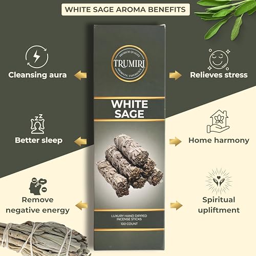 White Sage Incense Sticks - Pack of 100 Insence-Sticks for Cleansing Negative Energy - Made with Natural White Sage Smudge - Non Toxic Salvia Blanca Inciensos - Spiritual Insense Incents - color: White Sage