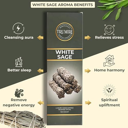 White Sage Incense Sticks - Pack of 100 Insence-Sticks for Cleansing Negative Energy - Made with Natural White Sage Smudge - Non Toxic Salvia Blanca Inciensos - Spiritual Insense Incents - color: White Sage