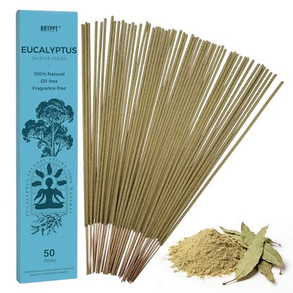 Eucalyptus Incense Sticks (50 Sticks), 100% Natural sustainably harvested Eucalyptus, Suitable for Yoga, Meditation, Relaxation, and Spiritual Purification - color: Eucalyptus