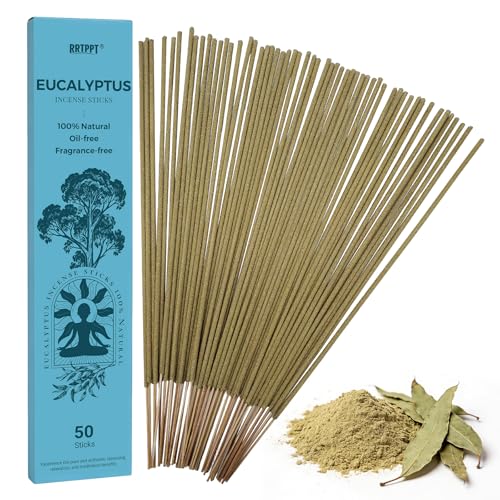 Eucalyptus Incense Sticks (50 Sticks), 100% Natural sustainably harvested Eucalyptus, Suitable for Yoga, Meditation, Relaxation, and Spiritual Purification - color: Eucalyptus