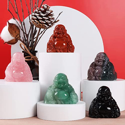 Artistone Red Jasper Crystal Smiling Happy Buddha Statue, 2.0 inch Carved Maitreya Laughing Buddha Figurine Healing Crystal Gemstone Lucky Stone Home Decoration - color: Red Jasper