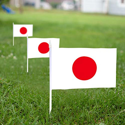 Anley Japan Mini Flag 12 Pack - Hand Held Small Miniature Janpanese Flags on Stick - Fade Resistant & Vivid Colors - 5.5x8 Inch with Solid Pole & Spear Top - color: Japan