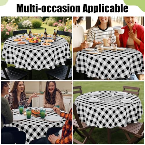 Smiry Picnic Table Cloth, Vinyl Tablecloths with Flannel Backing, 60" Round - color: Black & White, size: 60" (Round)