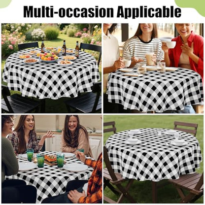 Smiry Picnic Table Cloth, Vinyl Tablecloths with Flannel Backing, 60" Round - color: Black & White, size: 60" (Round)