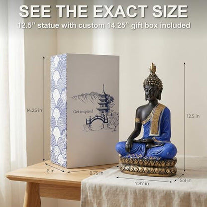 25DOL Large 12.5-Inch Polyresin Buddha Statue, Hand-Painted Blue & Gold - color: Blue and Gold
