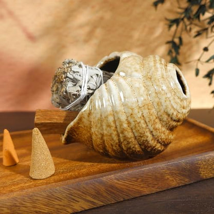 MOUGIGI Mini Conch Chiminea Palo Santo Burner Ceramic Smudging Bowl - color: Brown