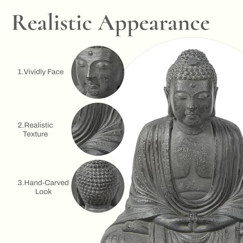 LuxenHome Buddha Statue Outdoor & Indoor, 17" Fiber Stone Meditating Buddha - color: 17" Gray