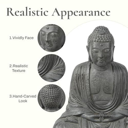 LuxenHome Buddha Statue Outdoor & Indoor, 17" Fiber Stone Meditating Buddha - color: 17" Gray