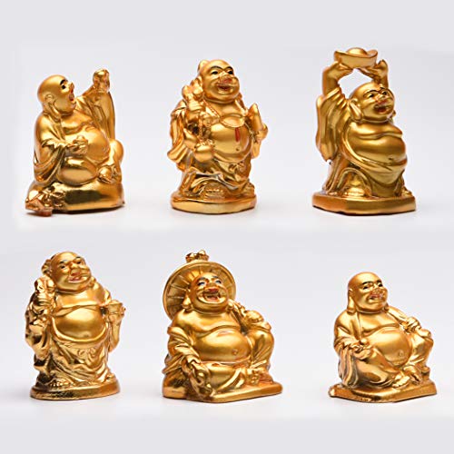 Brass Statu 6Pcs 2'' Electroplated Gold Resin Laughing Buddha Figurines - color: 2'' Resin Red Lips Set