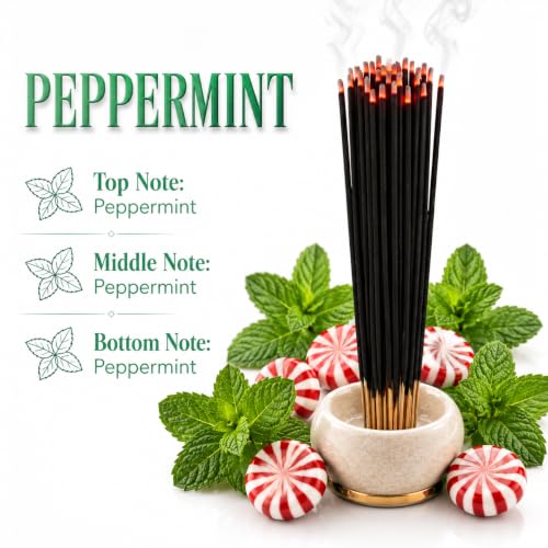Peppermint Incense Sticks 11" - 1 Bundle 85 to 100 Sticks - Smooth and Clean Long Burn Time, 45 to 60 Minutes.