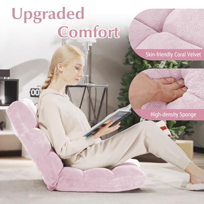Folding Floor Chair with Back Support, Floor Seat, Lazy Sofa Chair - color: Pale Pink