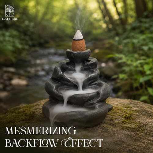 Soul Sticks Backflow Incense Cones – 40 Handmade Organic Cones for Waterfall Burner | 4 Pack Long Lasting Aromatic Scents | Thick White Smoke Incense for Meditation, Yoga & Gifts (Meditation) - color: Meditation