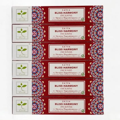 Earth Satya Bliss Harmony Perfumed Incense Sticks 15g (Pack of 6) Hand Rolled Natural Incense for Meditation Relaxation and Home Fragrance - size: Pack of 6