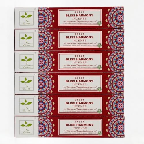 Earth Satya Bliss Harmony Perfumed Incense Sticks 15g (Pack of 6) Hand Rolled Natural Incense for Meditation Relaxation and Home Fragrance - size: Pack of 6