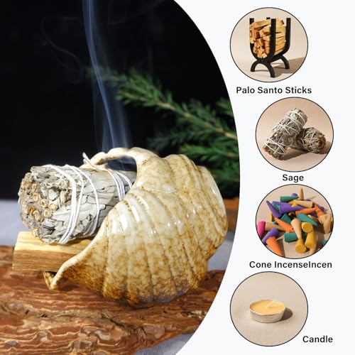 MOUGIGI Mini Conch Chiminea Palo Santo Burner Ceramic Smudging Bowl - color: Brown