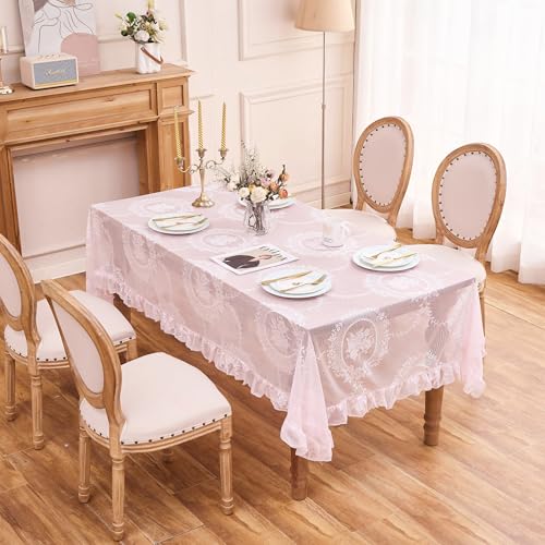 Pink Lace Tablecloth Floral Rectangular Table Cloth 95”x55” - color: Pink, size: 95" x 55" (Rectangular)