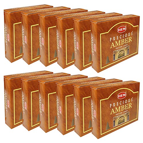 TRUMIRI Precious Amber Incense Cones & Cone Incense Burner Bundle: 120pcs (12 Sets of 10pcs) - color: Precious Amber