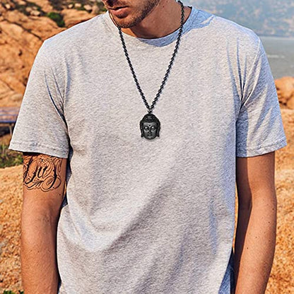ASGIFT Black Obsidian Necklace Lucky Amulet Protection Pendant with Extended Bead Chain Healing Crystal Stone Talisman Necklaces Jewelry - color: Buddha Head
