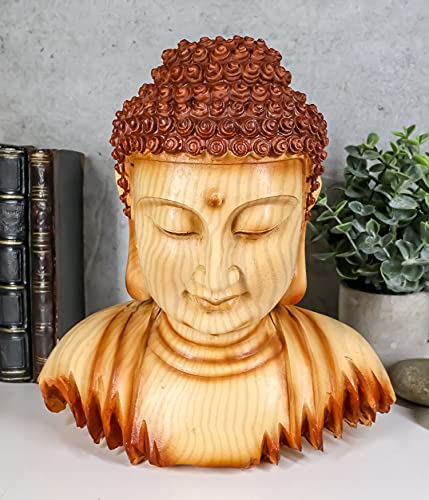 Ebros Medium Feng Shui Shakyamuni Buddha Gautama Bust with Ushnisha and Rosy Cheeks Statue Amitabha Celestial Buddhas Figurine Altar Decoration Buddhism Religious Sculpture in Faux Wood Resin Finish - color: 8.75"tall Buddha Bust
