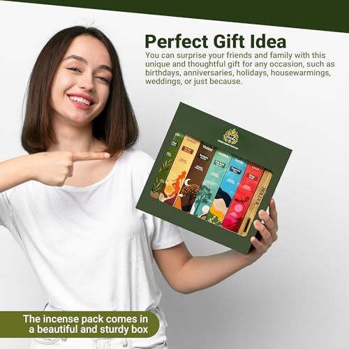Aromatic Incense Sticks Gift Set – 120 Natural & Non-Toxic Incense Sticks | 6 Soothing Scents | Home, Meditation, Relaxation & Yoga | Free Incense Holder | Inciensos - Gifts for Women