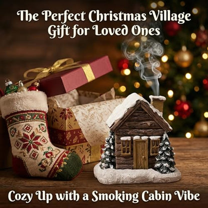 Log Cabin Incense Burner, Christmas Village Houses Incense Burner, Resin Home Incense Cone Burner with 2 Incense Cones, Aromatherapy Diffuser Home Tabletop Decorations