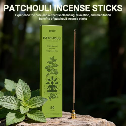 Patchouli Incense Sticks (50 Sticks), 100% Natural sustainably harvested Patchouli Leaves, Suitable for Yoga, Meditation, Relaxation, and Spiritual Purification - color: Patchouli