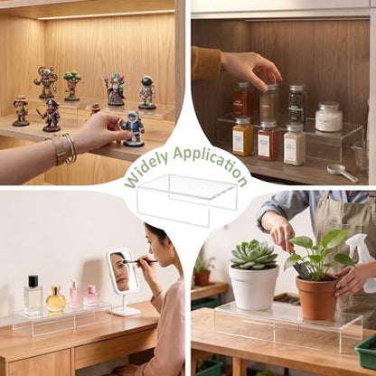 Acrylic Shelf Riser 6x4.3x2 pack of 2, Clear Display Shelf 6” for Figure, Cosmetics, Bags, Shoes, Toys, Collectibles, 6x4.3x2 Inch - size: 6x4.3x2 Inch