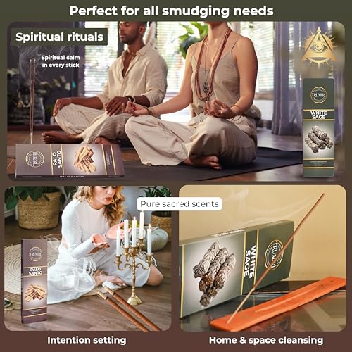 White Sage & Palo Santo - Combo Pack of Incense Sticks - 100 Insence-Sticks of Each Scent - Total 200 Inscents - Incienso for Smudge Rituals and Spiritual Cleansing of Negative Energies - color: White Sage & Palo Santo