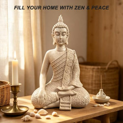 Resin Yellow Sitting Buddha, Buddhism Style Decor and Zen Shelf Aesthetic - color: Yellow