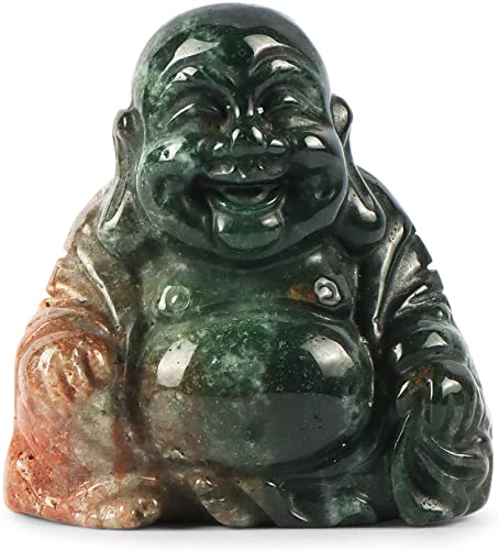 Artistone Crystals 2.0 inch Hand Carved Ocean Jasper Maitreya Buddha Figurine Healing Crystal Gemstone Seated Lucky Buddha Pocket Stone Home Decoration - color: Ocean Jasper