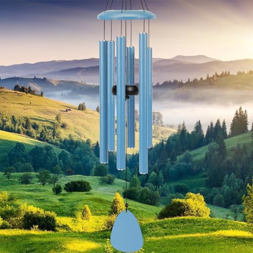 FSVGYY Wind-Chimes-Outdoor-Deep-Tone, Large Soothing Melodic Tones Mobile Windchimes, Wind Chimes for Outside, Memorial Wind Chime Best Gift for Mom Women Grandma Neighbors(32" Blue Coated Aluminum) - color: Blue, size: 32"