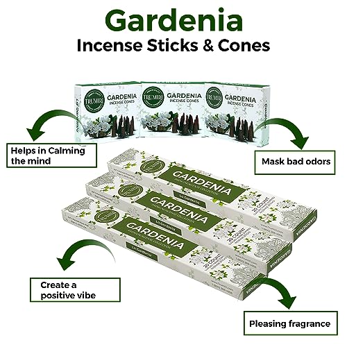Gardenia Incense Sticks & Incense Cones Combo Pack - 60 Insence-Sticks + 30 Insence Cones - Inscense - Incense Cones Scented - Insents - color: Gardenia
