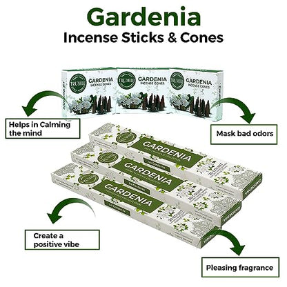 Gardenia Incense Sticks & Incense Cones Combo Pack - 60 Insence-Sticks + 30 Insence Cones - Inscense - Incense Cones Scented - Insents - color: Gardenia