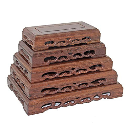 Wooden Rectangular Carved Display Stand Wood Handmade Base - size: 6.8X3.8X1.4 in