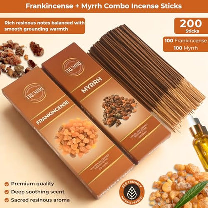 Frankincense & Myrrh - Combo Pack of Incense Sticks - 100 Inscents-Sticks of Each Scent - Total 200 Insence - Non Toxic Incienso for Smudge Rituals and Spiritual Cleansing of Negative Energies - color: Frankincense & Myrrh