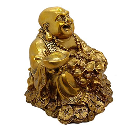 SMRTHMRT Feng Shui Decor Laughing Buddha Statue Maitreya Figurine Carrying Money Bag Happy Buddha for God Luck Brass Sculptures Home Decorations (Large) - size: Large