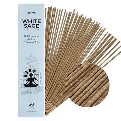 White Sage Incense Sticks (50 Sticks), 100% Natural sustainably harvested White Sage, Suitable for Yoga, Meditation, Relaxation, and Spiritual Purification - color: Sage