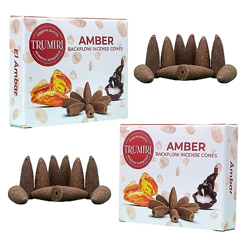TRUMIRI Amber Backflow Incense Cones - Total 20 Incense Cones Waterfall - Dual Pack of 10 Incense Backflow Cones - Waterfall Incense Cones - Incense Waterfall Cones - color: Amber, size: Pack of 2 (20 Cones)