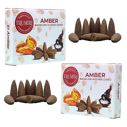 TRUMIRI Amber Backflow Incense Cones - Total 20 Incense Cones Waterfall - Dual Pack of 10 Incense Backflow Cones - Waterfall Incense Cones - Incense Waterfall Cones - color: Amber, size: Pack of 2 (20 Cones)