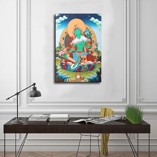 Mother Goddess Green Tara Tibetan Thangka Canvas Poster Wall Art Prints Room Aesthetic Murals Bedroom And Living Decorations Unframe 16x24inch - size: Unframe 16x24inch