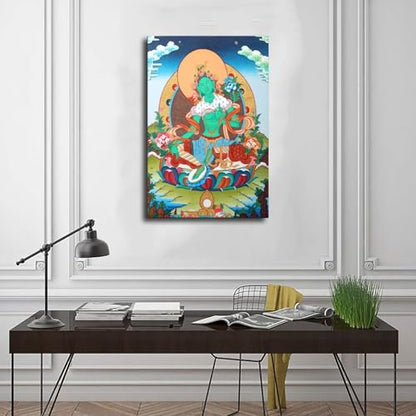 Mother Goddess Green Tara Tibetan Thangka Canvas Poster Wall Art Prints Room Aesthetic Murals Bedroom And Living Decorations Unframe 16x24inch - size: Unframe 16x24inch