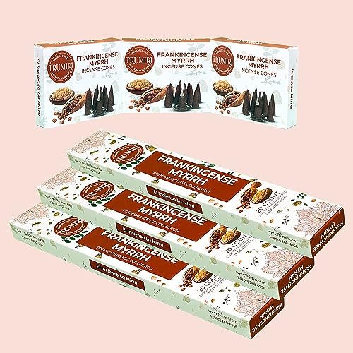 Frankincense Myrrh Scented Incense Sticks & Incense Cones Combo Pack - 60 Insence-Sticks + 30 Insence Cones - Inscense - Incense Cones Scented - Insents - color: Frankincense Myrrh