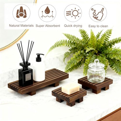 Klunk Wooden Risers, Wood Bathroom Tray & Kitchen Counter Riser, Set of 3 - size: 8.7" × 3.6"