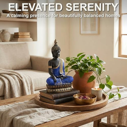 25DOL Large 12.5-Inch Polyresin Buddha Statue, Hand-Painted Blue & Gold - color: Blue and Gold