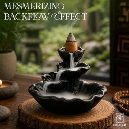 Soul Sticks Backflow Incense Cones – 40 PCS Organic Handmade Cones for Waterfall Burner | 4 Pack Long Lasting Aromatic Scents | Thick White Smoke Incense for Meditation, Spiritual Gift (Dragons Blood) - color: Dragons Blood